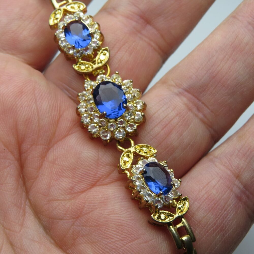14k Overlay Sapphire Diamond Cz Bracelet